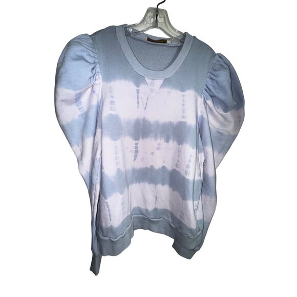 Bishop + Young Tie-Dye Puff Sleeve Sweatshirt Medium Blue‎ White Cute Y2K Top - Picture 1 of 9